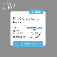 2 0 SILK Sutures, Premium | 3/8 PRC | Black | 26mm; 75cm