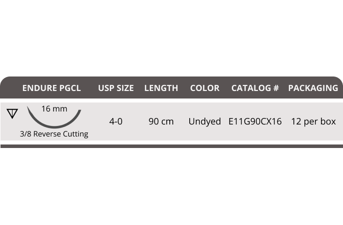 Endure PGCL Sutures, Undyed - 3/8 Premium Reverse Cutting, 90cm, 4-0