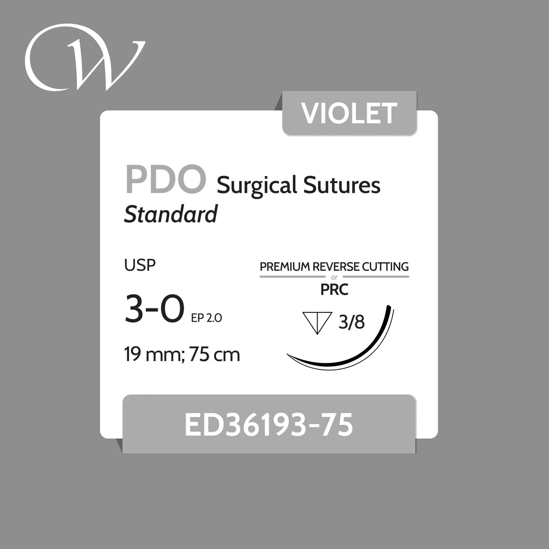 PDO Sutures 3-0, 3/8 PRC |  Violet | 19mm; 75cm