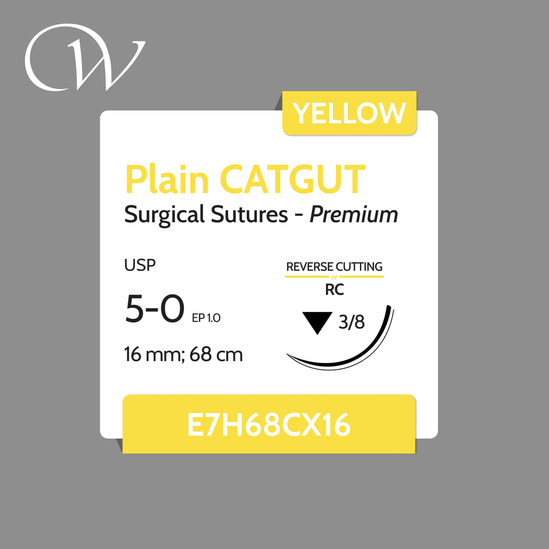 Premium Plain CATGUT Sutures, 5-0 | 3/8 RC | Yellow | 16mm; 68cm