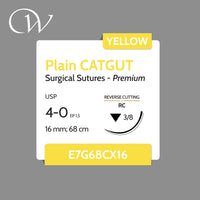 Premium Plain CATGUT Sutures, 4-0 | 3/8 RC | Yellow | 16mm; 68cm