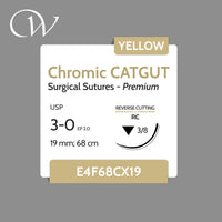 Premium Chromic CATGUT Sutures 3-0, 3/8 RC | Yellow | 19mm; 68cm