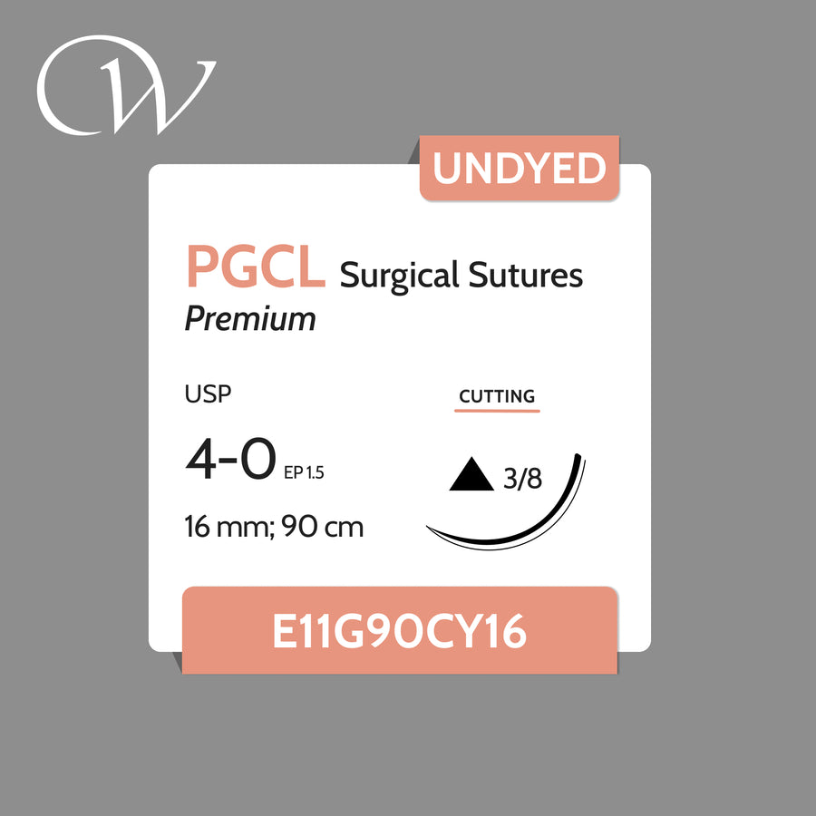 Premium PGCL Sutures 4-0, 3/8 Cutting | Undyed | 16mm; 90cm