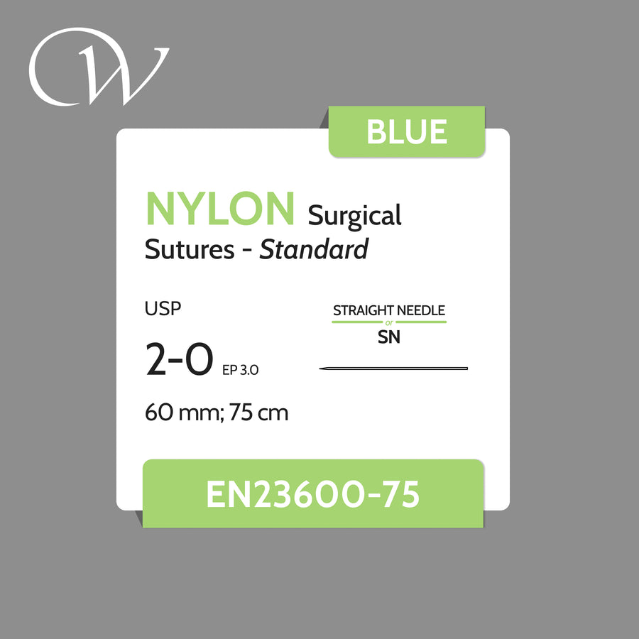 2 0 NYLON Sutures, Straight Needle | Blue | 60mm; 75cm