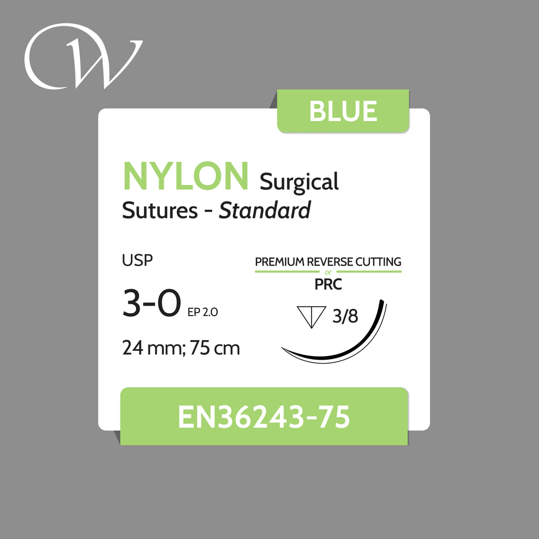 3 0 NYLON Sutures, 3/8 PRC | Blue | 24mm; 75cm