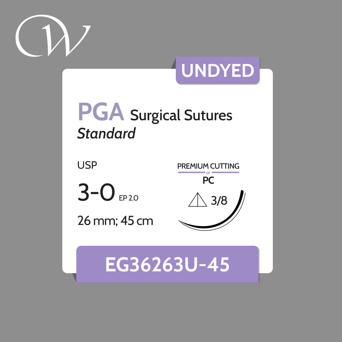 PGA Sutures 3-0, 3/8 PC | Undyed | 26mm; 45cm