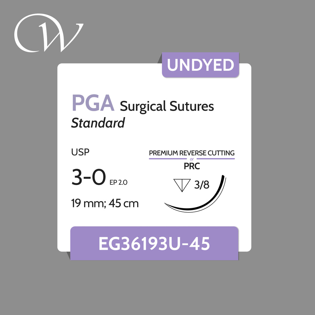 PGA Sutures 3-0, 3/8 PRC | Undyed | 19mm; 45m