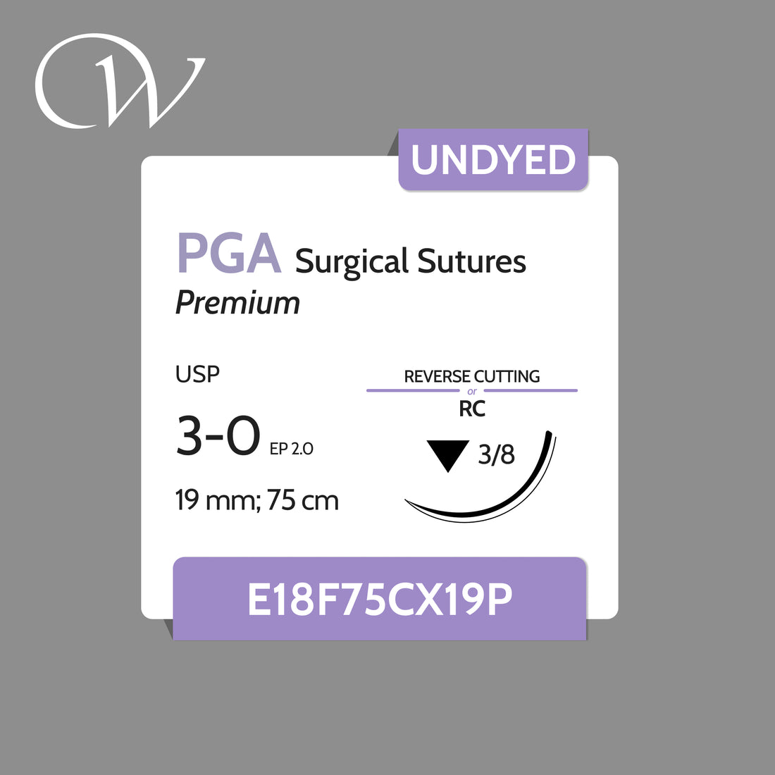 Premium PGA Sutures 3-0, 3/8 RC | Undyed | 19mm; 75cm