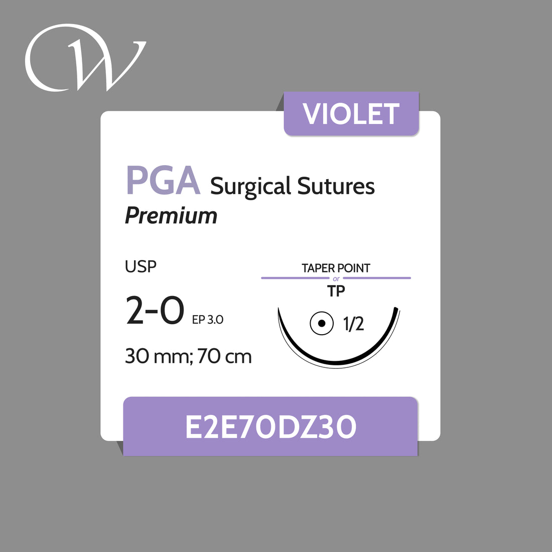Premium PGA Sutures 2-0, 1/2 TP | Violet | 30mm; 70cm