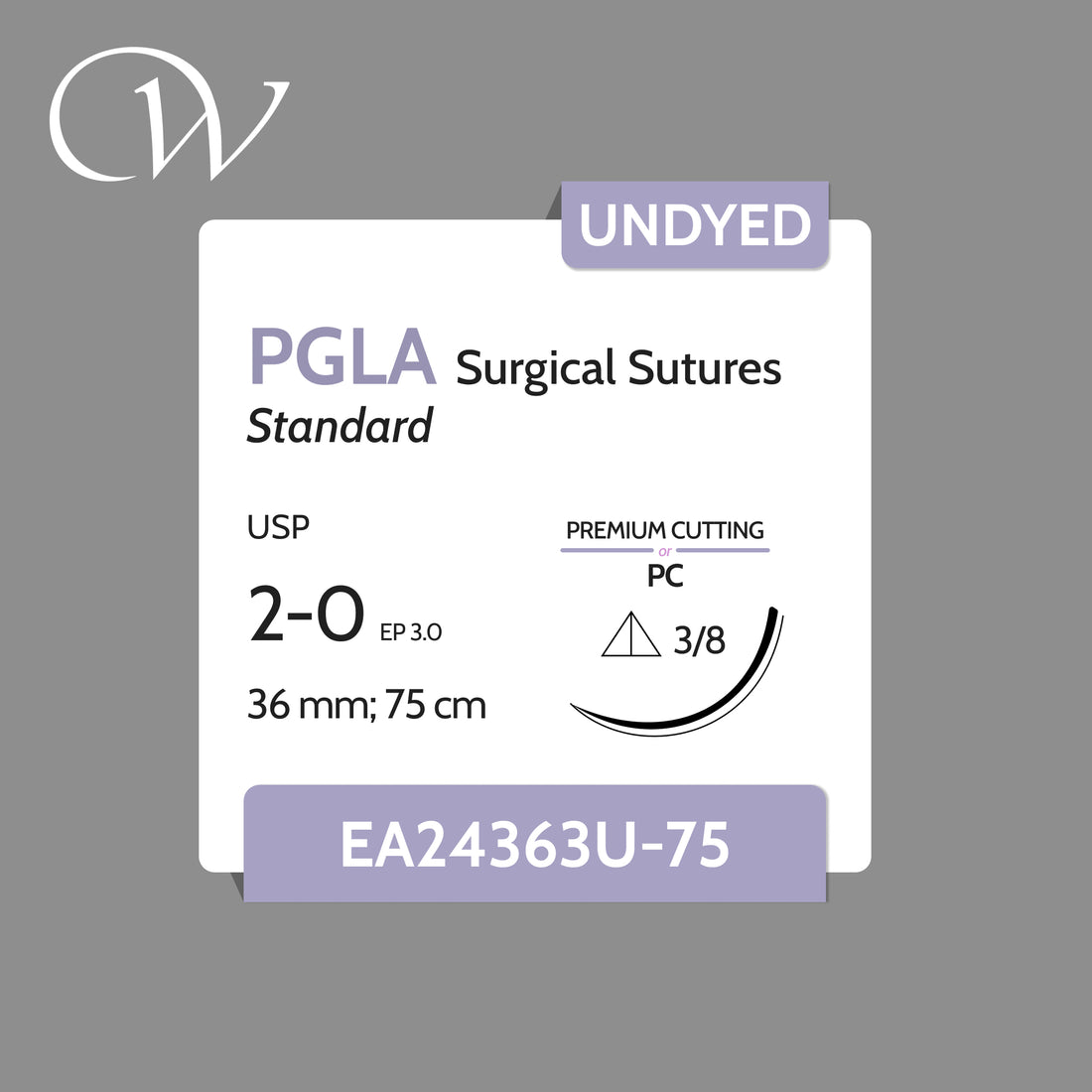 PGLA Sutures 2-0, 3/8 PC | Undyed | 36mm; 75cm