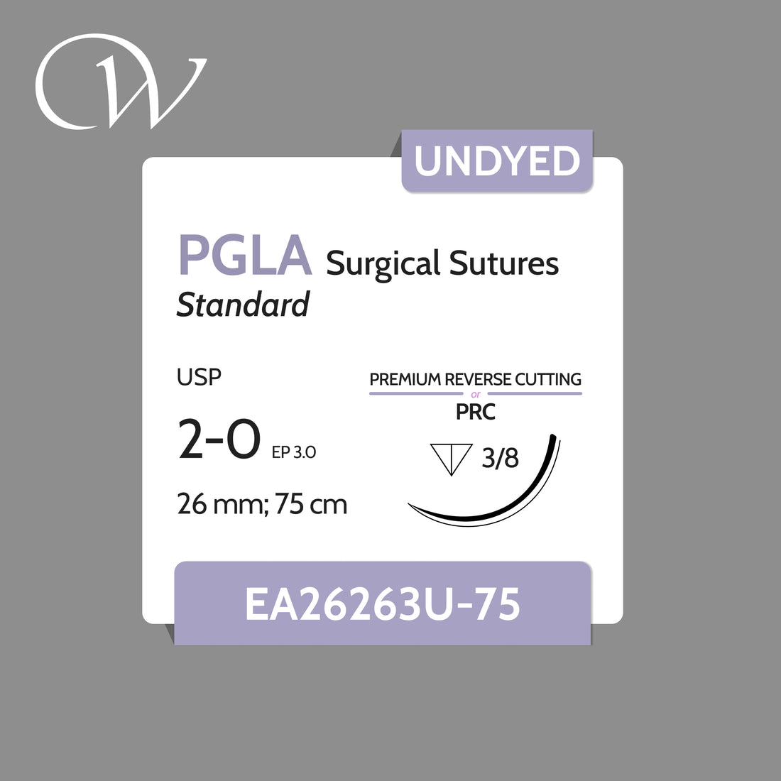 PGLA Sutures 2-0, 3/8 PRC | Undyed | 26mm; 75cm