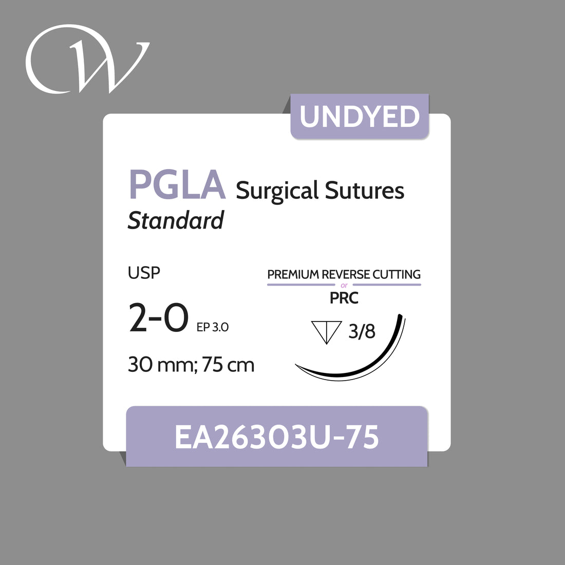 PGLA Sutures 2-0, 3/8 PRC | Undyed | 30mm; 75cm