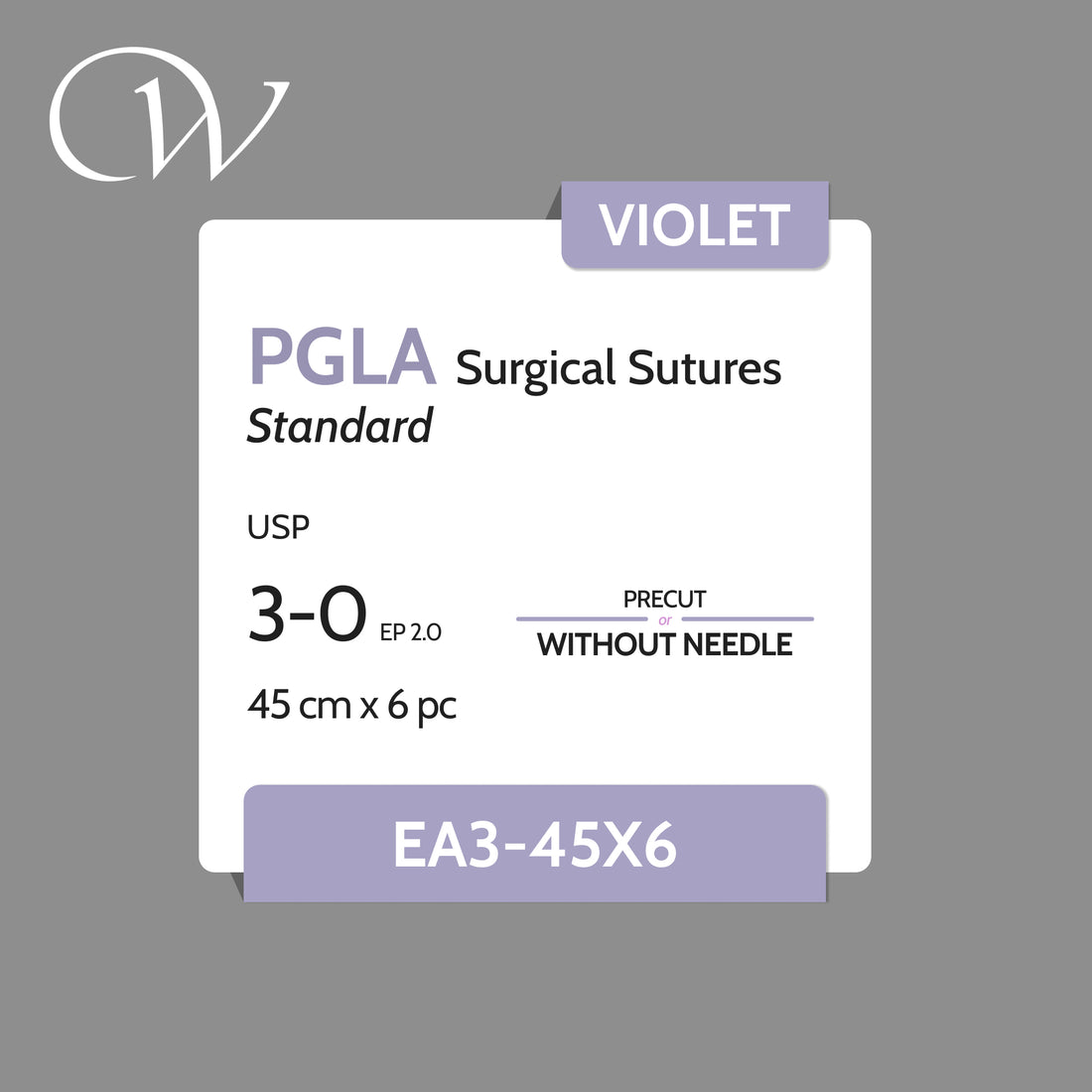 PGLA Sutures 3-0, Precut | Violet | 45cm x 6 pc