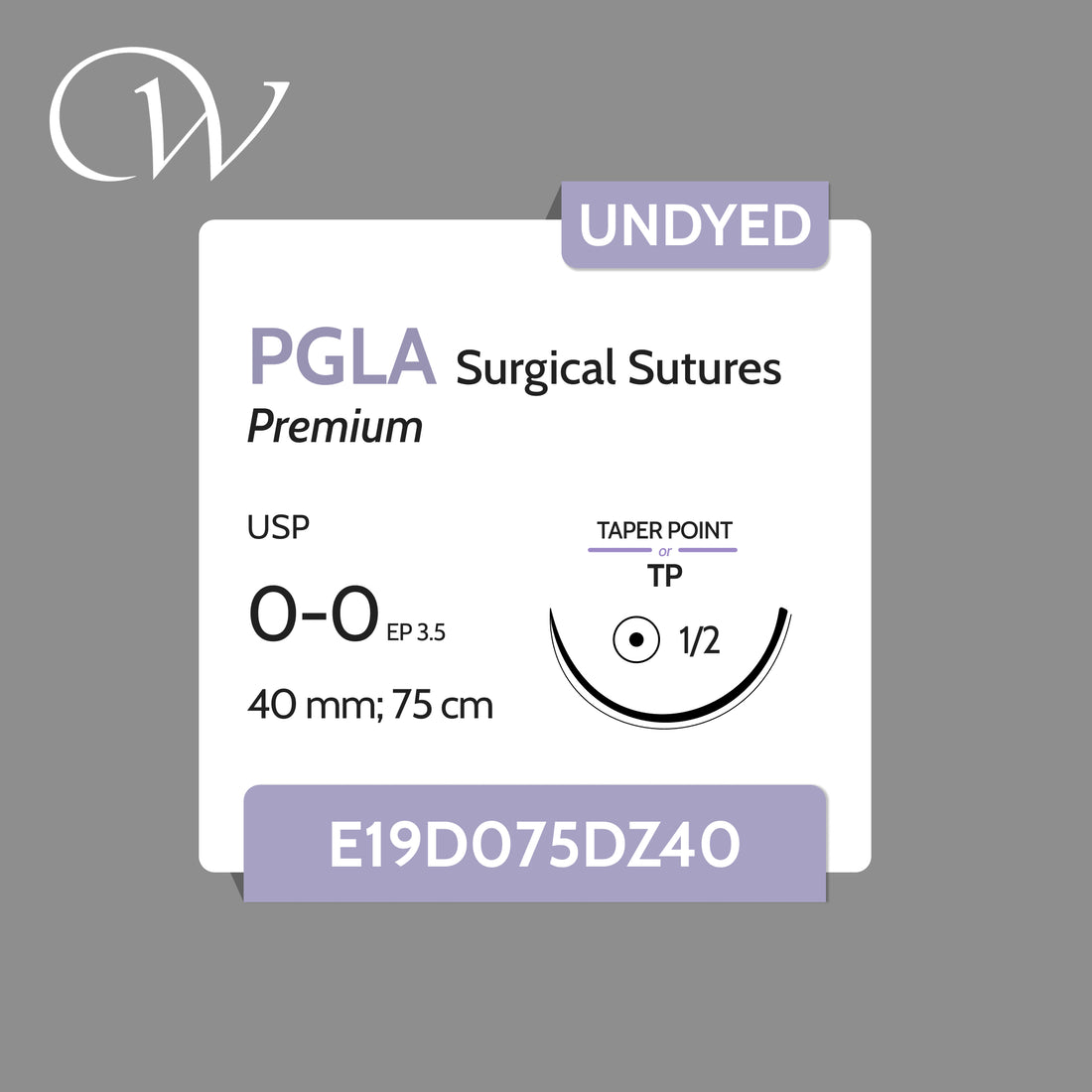 Premium PGLA Sutures 0-0, 1/2 TP | Undyed | 40mm; 75cm