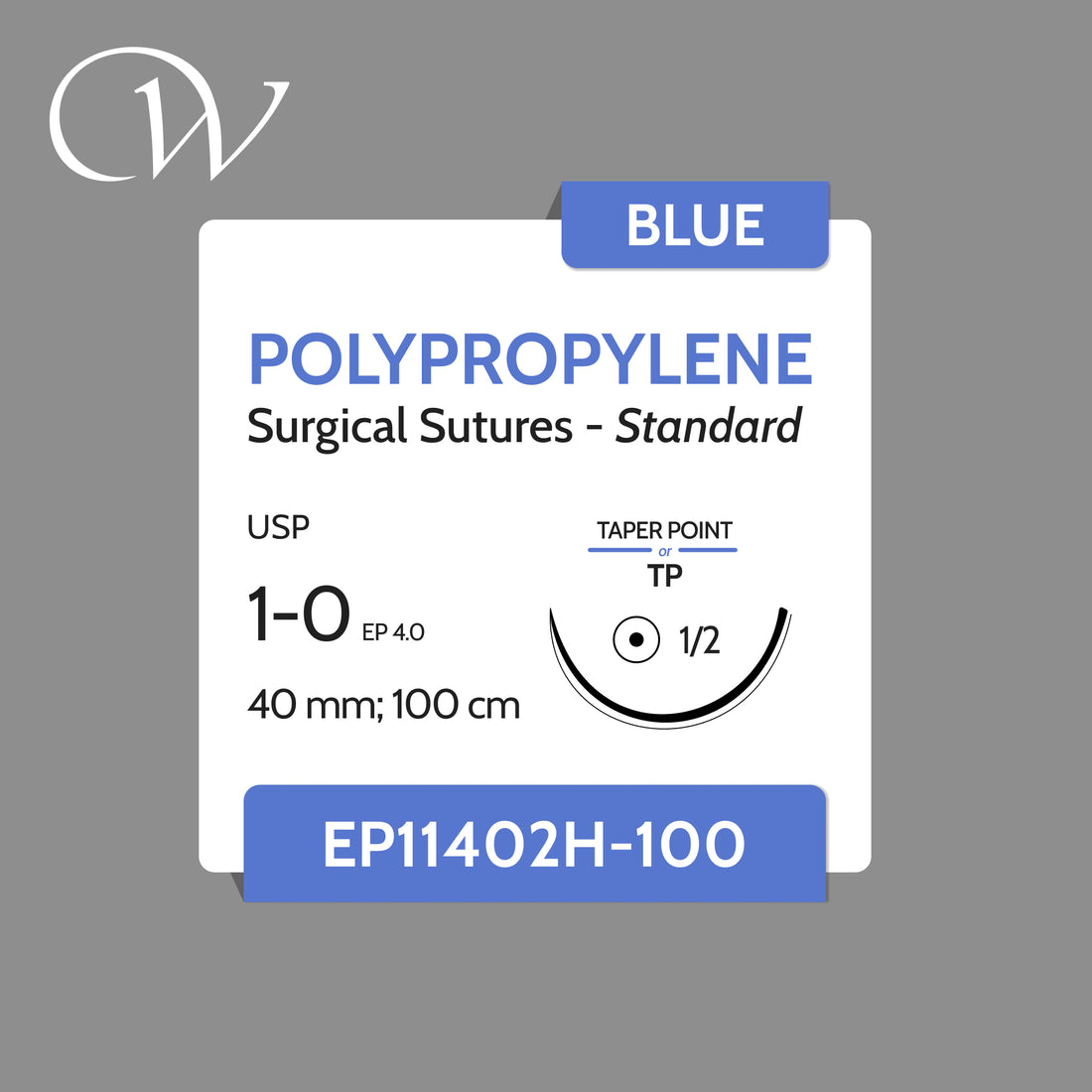 POLYPROPYLENE Sutures 1-0, 1/2 TP | Blue | 40mm; 100cm