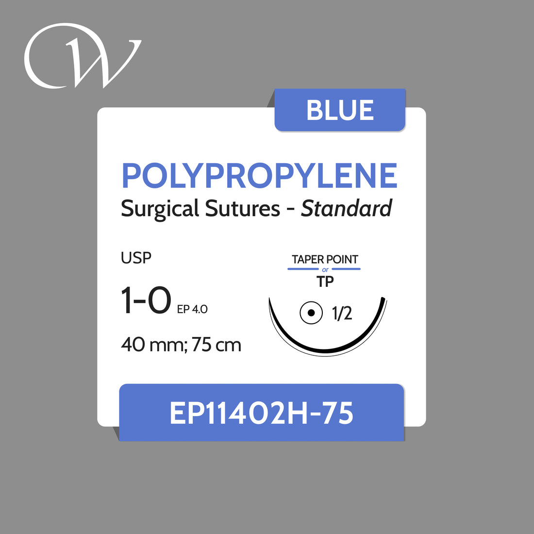 1 0 POLYPROPYLENE Sutures, 1/2 TP | Blue | 40mm; 75cm