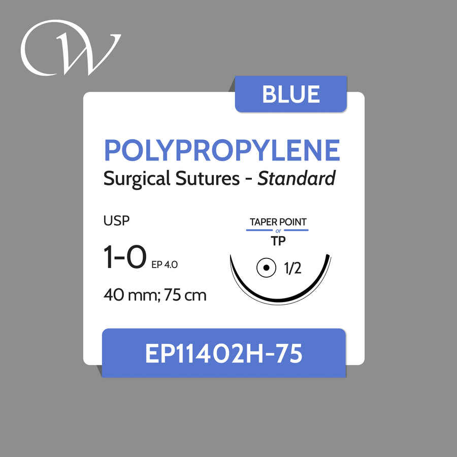 1 0 POLYPROPYLENE Sutures, 1/2 TP | Blue | 40mm; 75cm