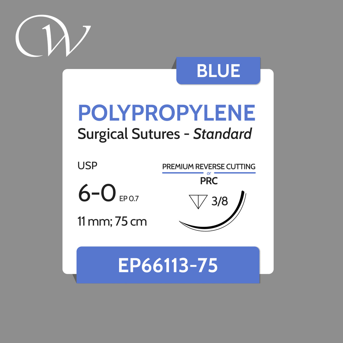 6 0 POLYPROPYLENE Sutures, 3/8 PRC | Blue | 11mm; 75cm