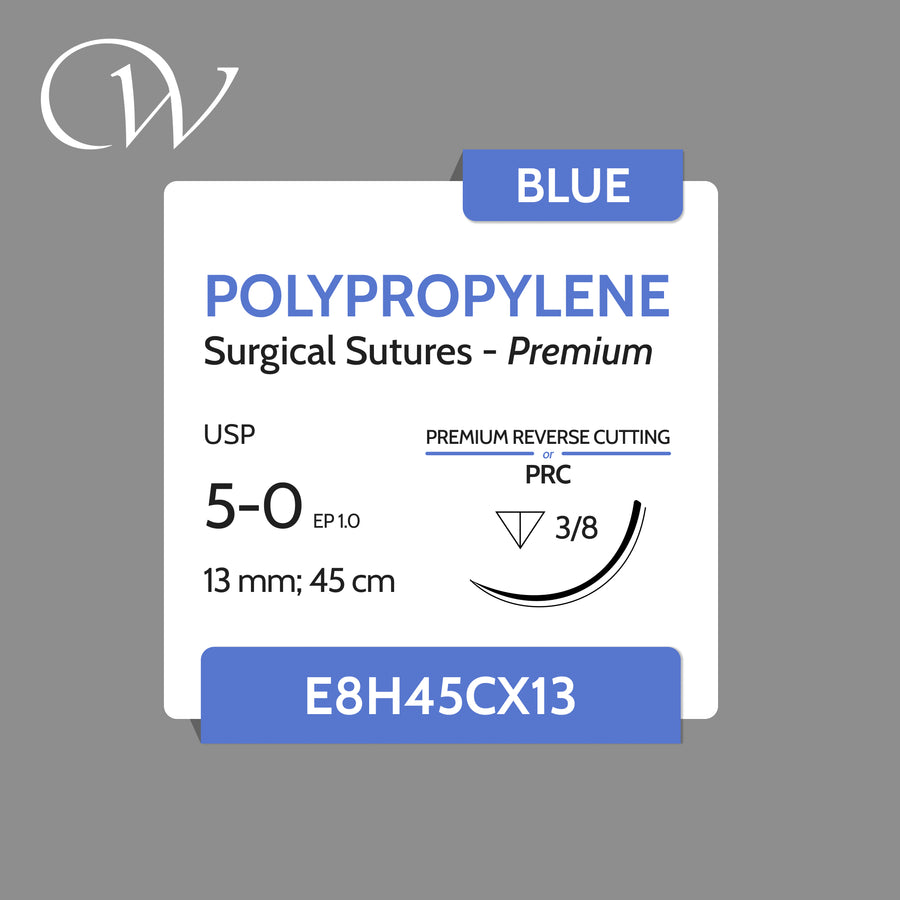 Premium POLYPROPYLENE Sutures 5-0, 3/8 PRC | Blue | 13mm; 45cm