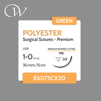 Premium POLYESTER Sutures 1-0, 3/8 PRC | Green | 30mm; 75cm