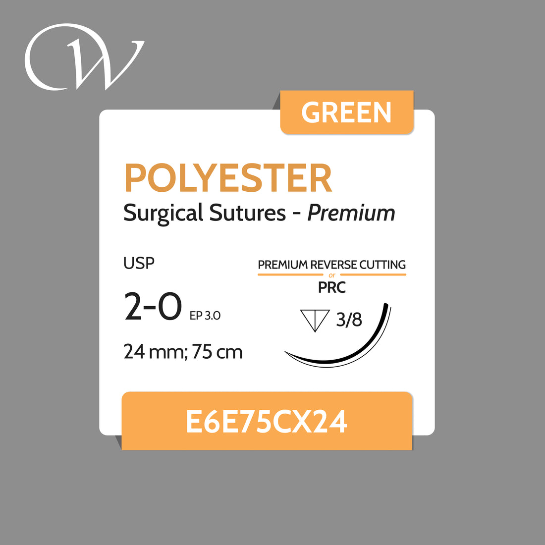 Premium POLYESTER Sutures 2-0, 3/8 PRC | Green | 24mm; 75cm