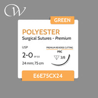 Premium POLYESTER Sutures 2-0, 3/8 PRC | Green | 24mm; 75cm