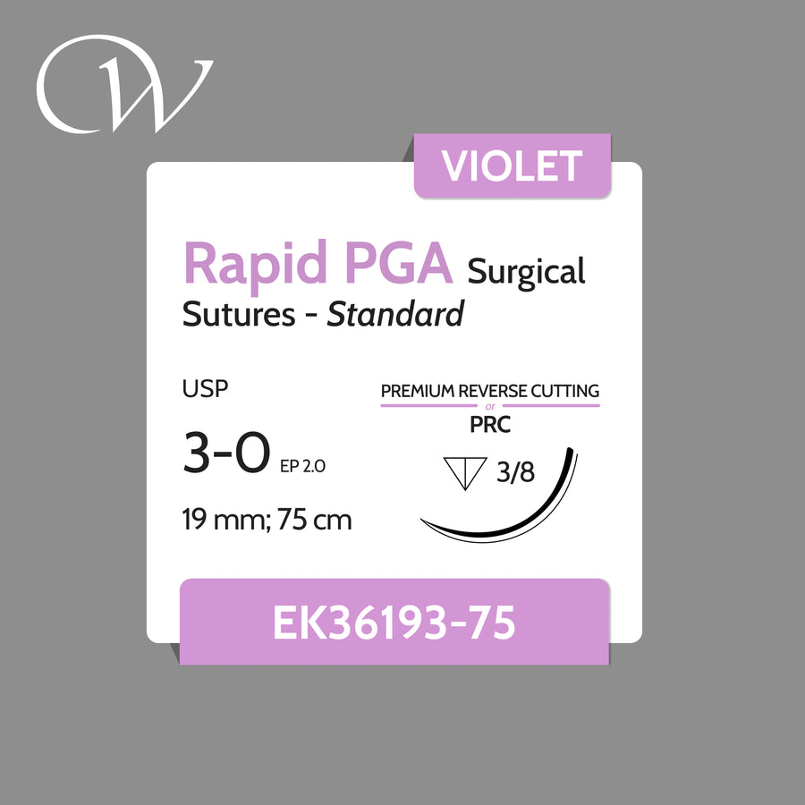 Rapid PGA Sutures 3-0, 3/8 PRC | Violet | 19mm; 75cm