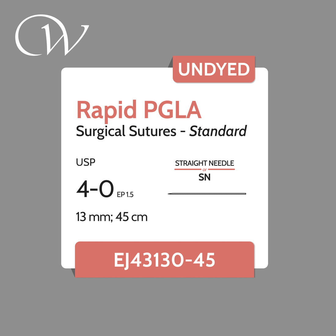 Rapid PGLA Sutures 4-0, Straight Needle | Undyed | 13mm; 45cm