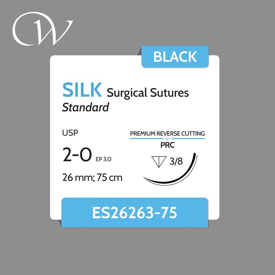 SILK Sutures 2-0 | 3/8 PRC | Black | 26mm; 75cm