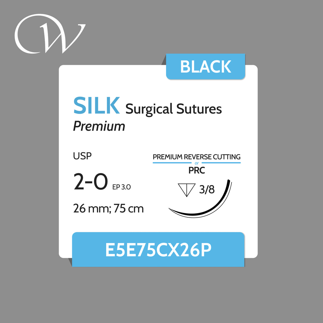 2 0 SILK Sutures, Premium | 3/8 PRC | Black | 26mm; 75cm