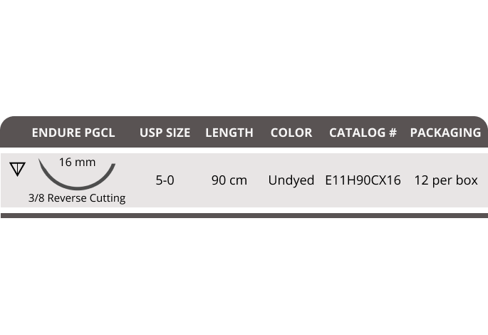 Endure PGCL Sutures, Undyed - 3/8 Premium Reverse Cutting, 90cm, 5-0